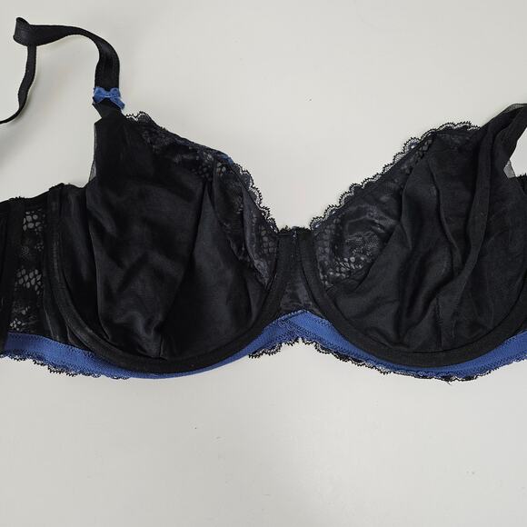 Adore Me Zita Unlined Full Coverage Bra‎ 40G Black Blue - Picture 3 of 6